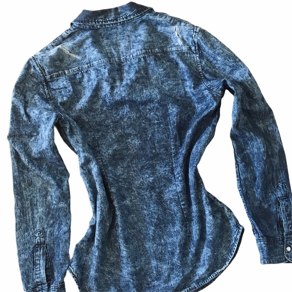 new LF Carmar ✶ Destroyed Denim Button Down BD Shirt ✶ Chambray Mineral Wash ✶ - Picture 12 of 16